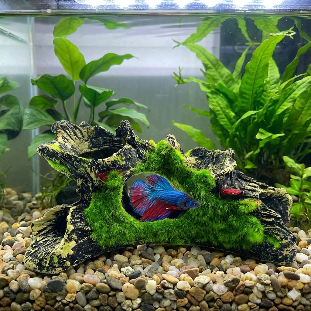 Emerald Moss Driftwood Series – Natural Resin Aquarium Hideouts